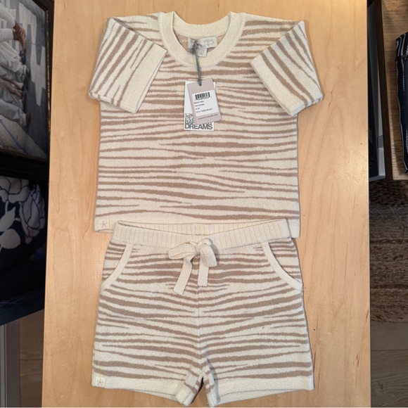 Barefoot Dreams Other - Barefoot Dreams Kids Beige and White Striped Pajama Set